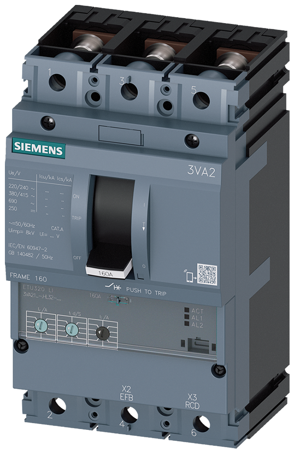 Interruptor automático 3VA2 IEC Frame 160 Clase de (3VA2163-6HL32-0AA0)
