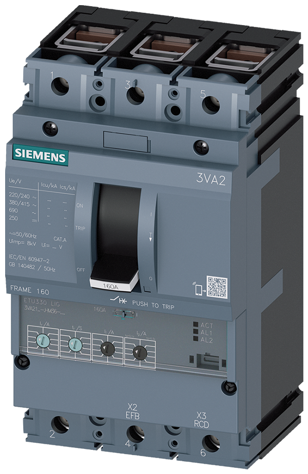Interruptor automático 3VA2 IEC Frame 160 Clase de (3VA2163-7HM36-0AA0)