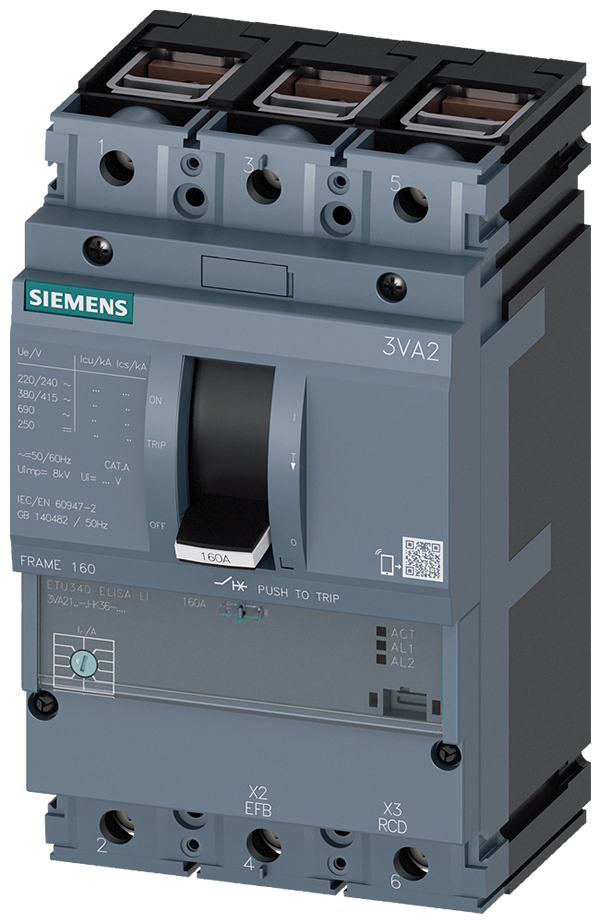 Interruptor automático 3VA2 IEC Frame 160 Clase de (3VA2163-8HK36-0AA0)