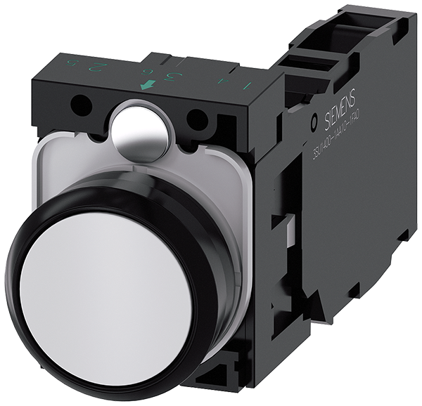 pulsador, 22 mm, redondo, plástico, blanco, botón, (3SU1100-0AB60-1FA0)