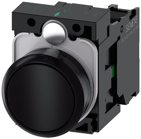 pulsador, 22 mm, redondo, plástico, negro, botón, (3SU1100-0AB10-1BA0)