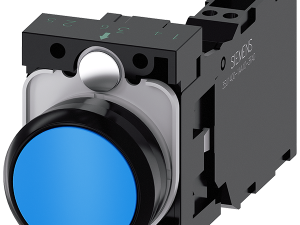 pulsador, 22 mm, redondo, plástico, azul, botón, r (3SU1100-0AB50-3FA0)