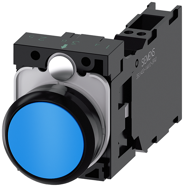 pulsador, 22 mm, redondo, plástico, azul, botón, r (3SU1100-0AB50-3FA0)