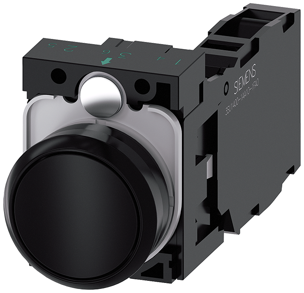 pulsador, 22 mm, redondo, plástico, negro, botón, (3SU1100-0AB10-1FA0)