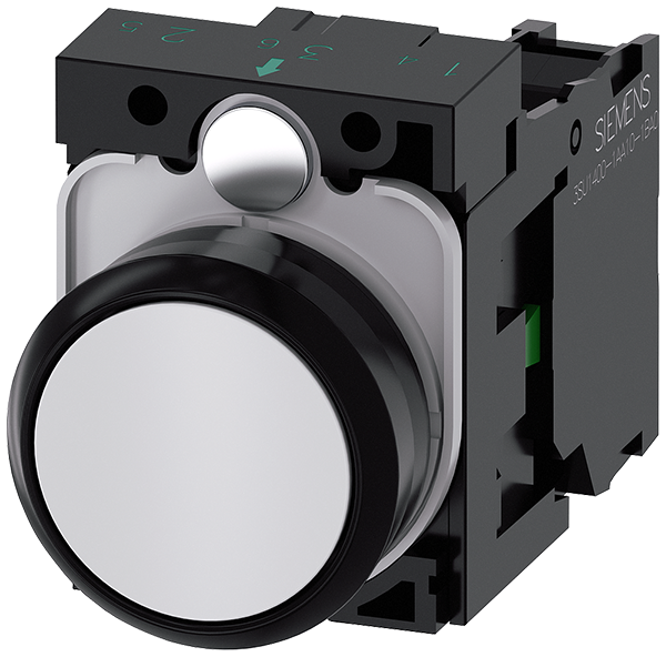 pulsador, 22 mm, redondo, plástico, blanco, botón, (3SU1100-0AB60-1BA0)