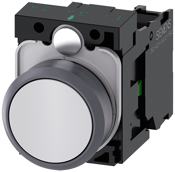 pulsador, 22 mm, redondo, plástico con anillo fron (3SU1130-0AB60-1BA0)