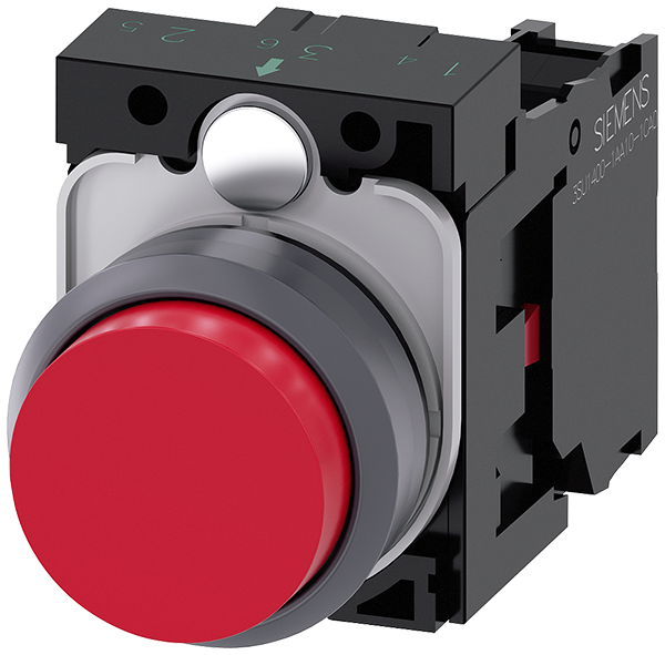 pulsador, 22 mm, redondo, plástico con anillo fron (3SU1130-0BB20-1CA0)