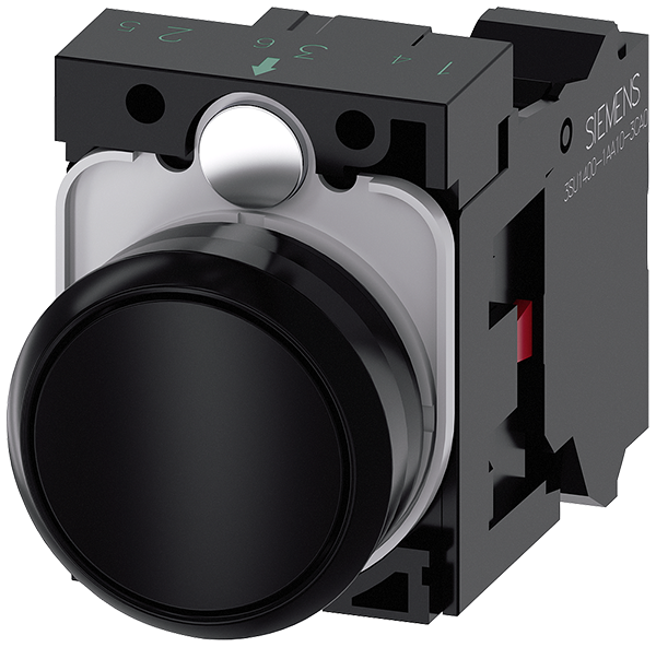 pulsador, 22 mm, redondo, plástico, negro, botón, (3SU1100-0AB10-3CA0)