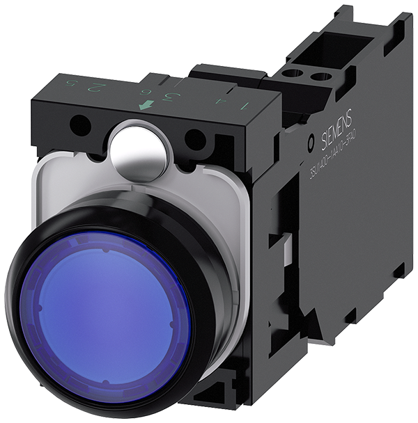 pulsador luminoso, 22 mm, redondo, plástico, azul, (3SU1106-0AB50-3FA0)