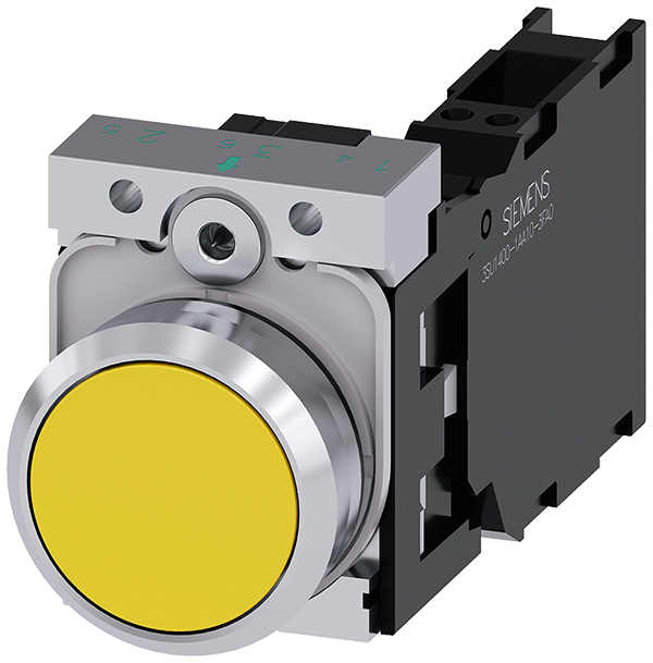 pulsador, 22 mm, redondo, metal, brillante, amaril (3SU1150-0AB30-3FA0)