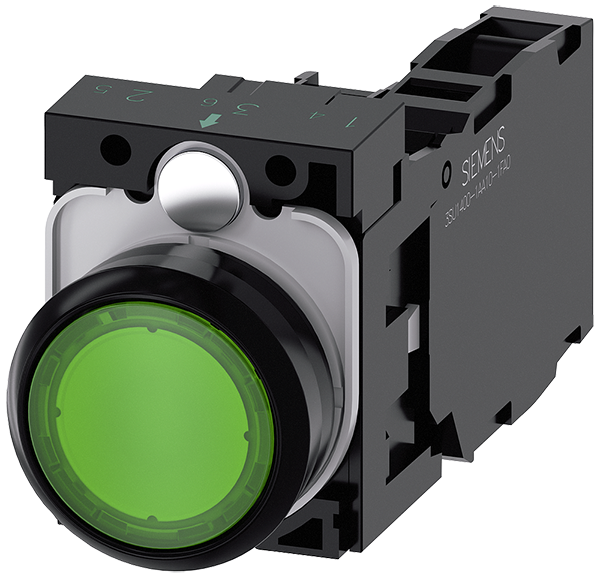 pulsador luminoso, 22 mm, redondo, plástico, verde (3SU1103-0AB40-1FA0)