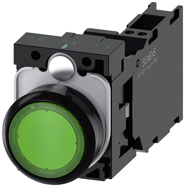 pulsador luminoso, 22 mm, redondo, plástico, verde (3SU1103-0AB40-3FA0)