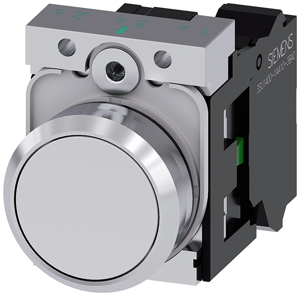 pulsador, 22 mm, redondo, metal, brillante, blanco (3SU1150-0AB60-3BA0)