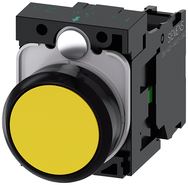 pulsador, 22 mm, redondo, plástico, amarillo, botó (3SU1100-0AB30-1BA0)