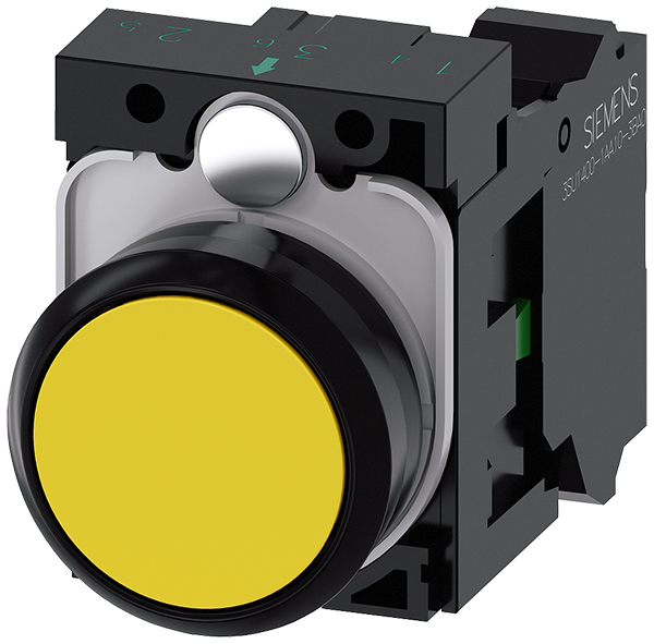 pulsador, 22 mm, redondo, plástico, amarillo, botó (3SU1100-0AB30-3BA0)