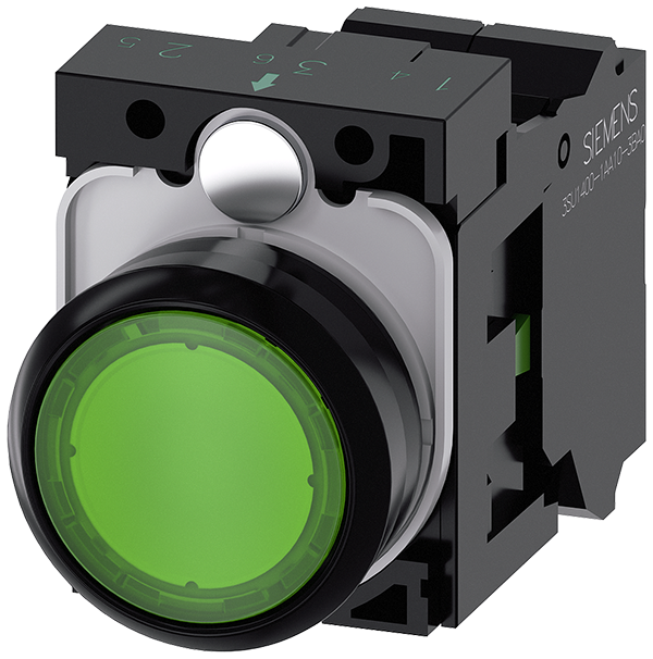 pulsador luminoso, 22 mm, redondo, plástico, verde (3SU1103-0AB40-3BA0)