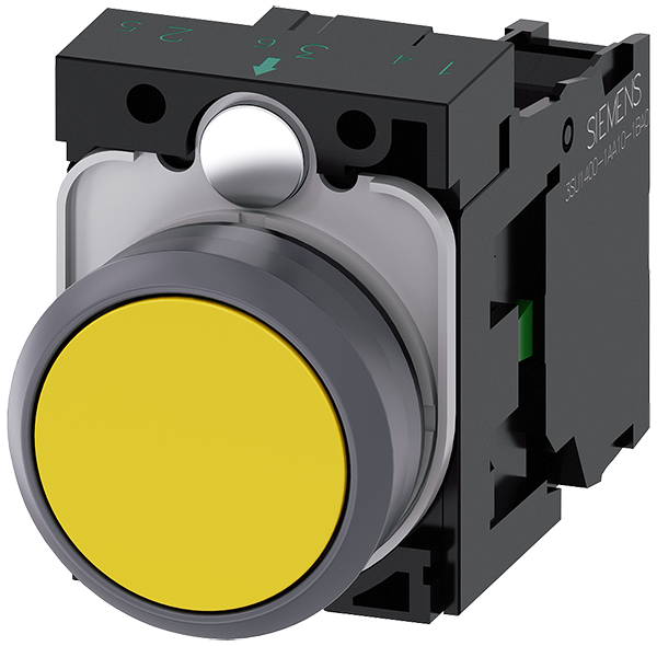 pulsador, 22 mm, redondo, plástico con anillo fron (3SU1130-0AB30-1BA0)