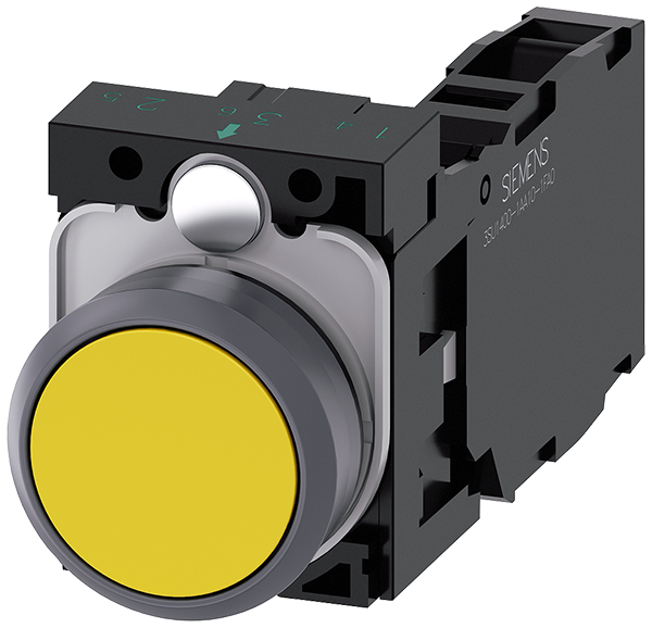 pulsador, 22 mm, redondo, plástico con anillo fron (3SU1130-0AB30-1FA0)