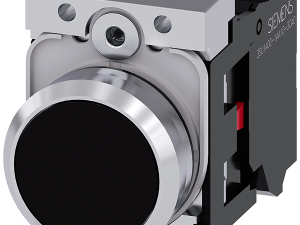 pulsador, 22 mm, redondo, metal, brillante, negro, (3SU1150-0AB10-3CA0)