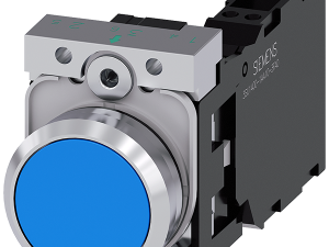 pulsador, 22 mm, redondo, metal, brillante, azul, (3SU1150-0AB50-3FA0)