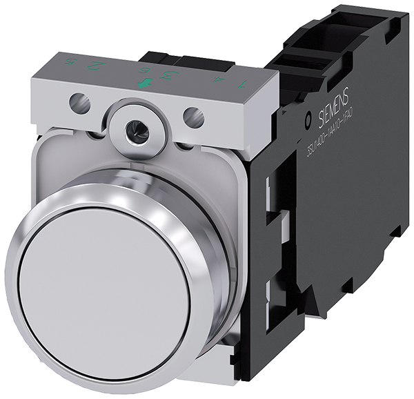 pulsador, 22 mm, redondo, metal, brillante, blanco (3SU1150-0AB60-1FA0)