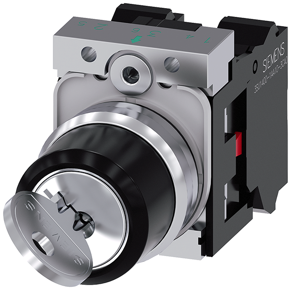 Interruptor de llave RONIS, 22 mm, redondo, metal, (3SU1150-4BF01-3PA0)