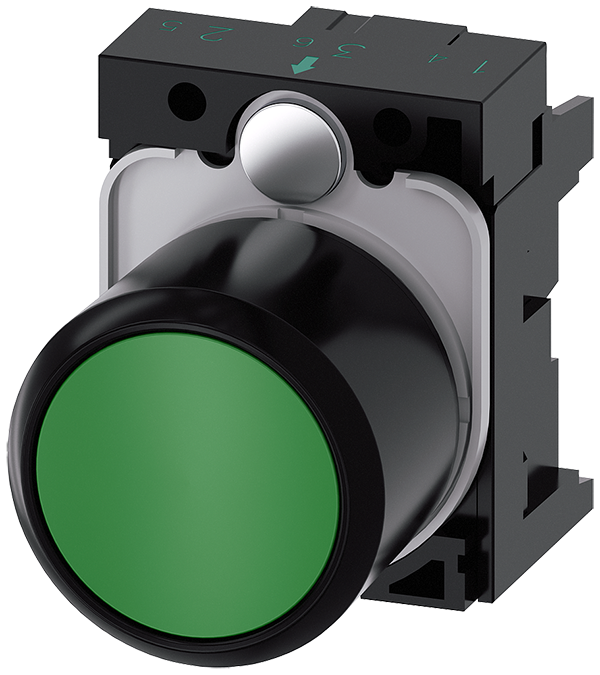 pulsador, compacto, con carrera prolongada (12 mm) (3SU1200-0EB40-0AA0)