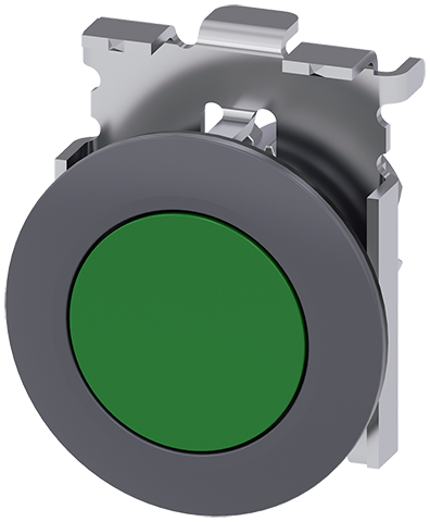 pulsador, 30 mm, redondo, metal, mate, verde, anil (3SU1060-0JA40-0AA0)