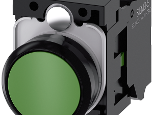 pulsador, 22 mm, redondo, plástico, verde, botón, (3SU1100-0AB40-3BA0)