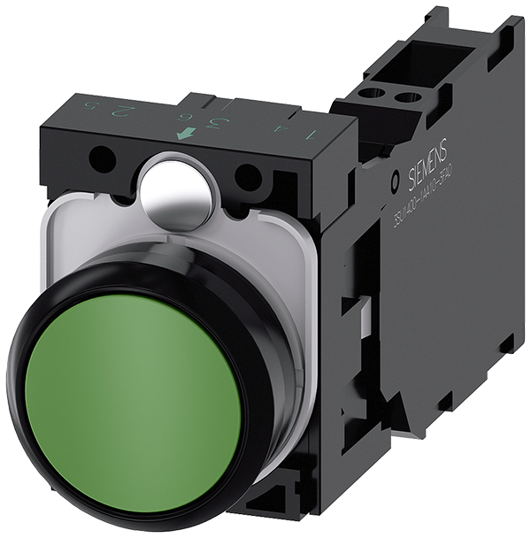 pulsador, 22 mm, redondo, plástico, verde, botón, (3SU1100-0AB40-3FA0)