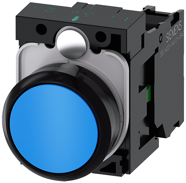 pulsador, 22 mm, redondo, plástico, azul, botón, r (3SU1100-0AB50-1BA0)