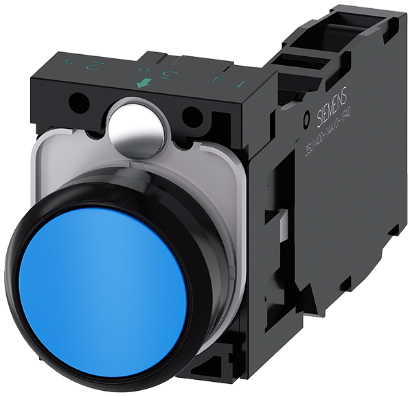 pulsador, 22 mm, redondo, plástico, azul, botón, r (3SU1100-0AB50-1FA0)