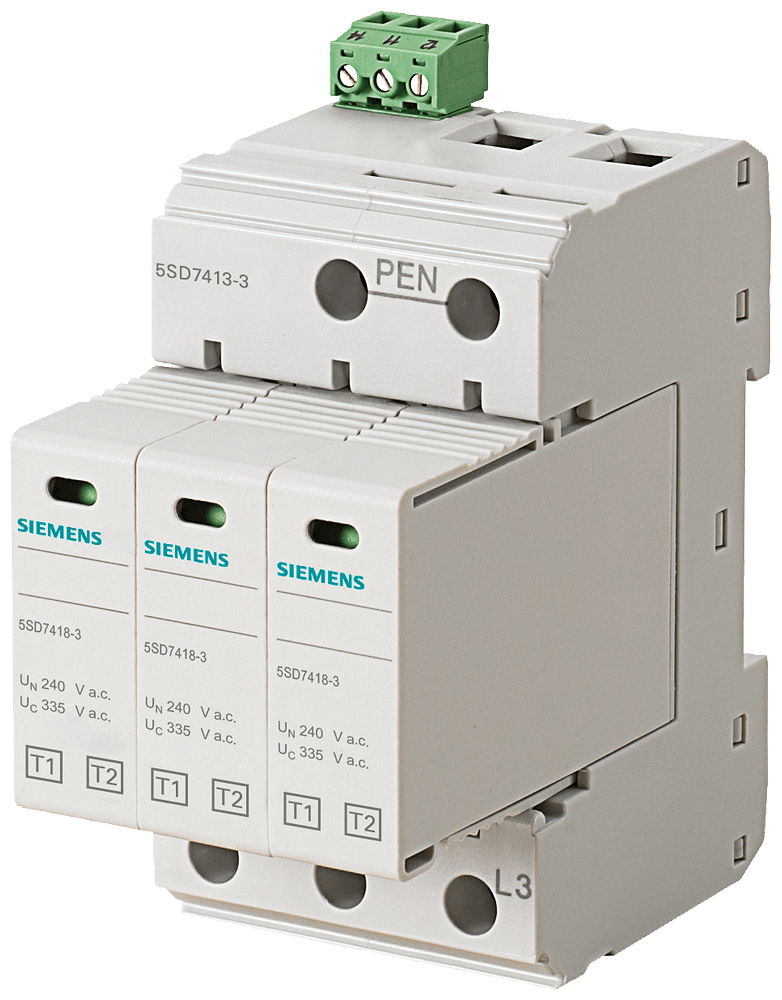 Pararrayos T1/T2, UN 240/400V, UC 335V AC, Módulos (5SD7413-3)