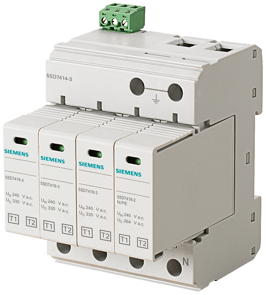 Pararrayos T1/T2, UN 240/400V, UC 335/264V AC, Mód (5SD7414-3)