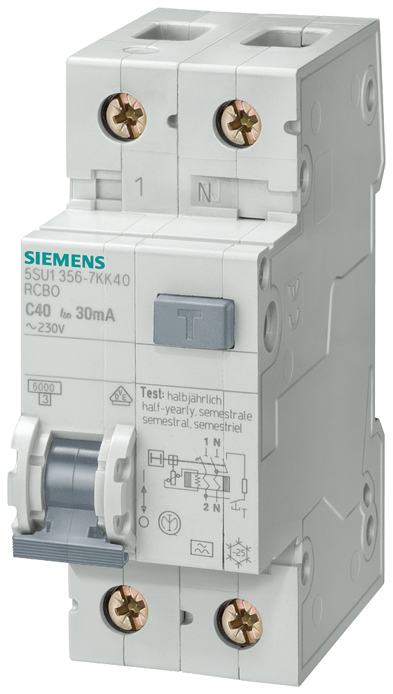 Interruptores FI/LS, 6 kA, 1 P+N, Tipo AC, 30 mA, (5SU1356-0KK16)