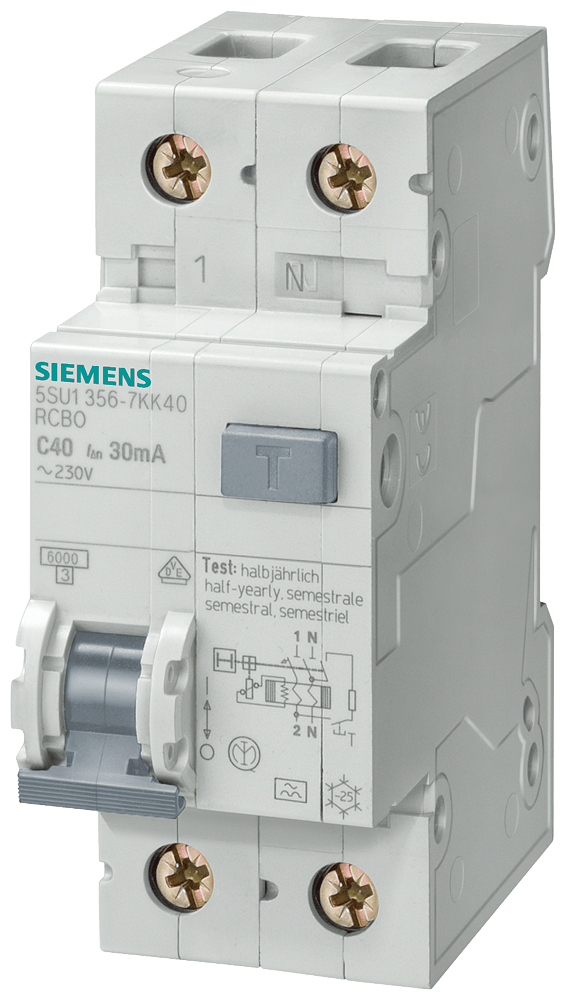 Interruptores FI/LS, 6 kA, 1 P+N, Tipo AC, 30 mA, (5SU1356-0KK32)