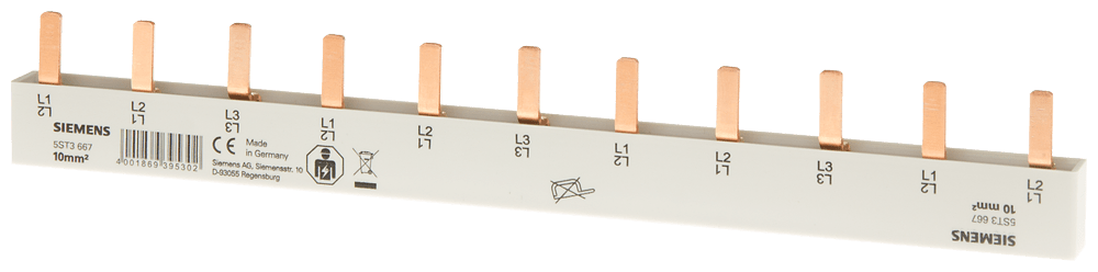 embarrado clavija, 10 mm2 conexión: 3 fases/+ 8x f (5ST3667)