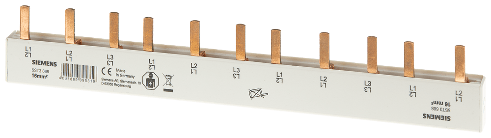 embarrado clavija, 16 mm2 conexión: 3 fases/+ 8x f (5ST3668)