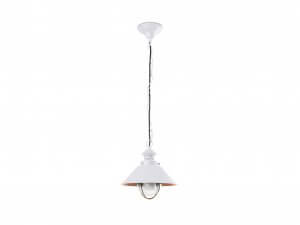 Lámpara exterior colgante blanco y cobre